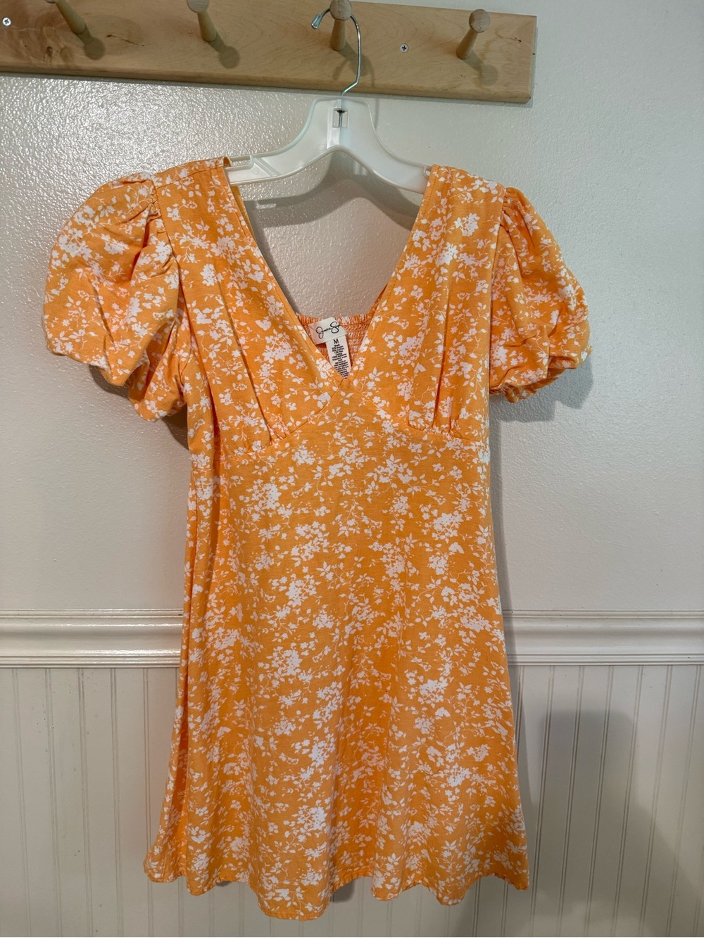 Jessica Simpson Orange Floral Puff-Sleeve Mini Dress